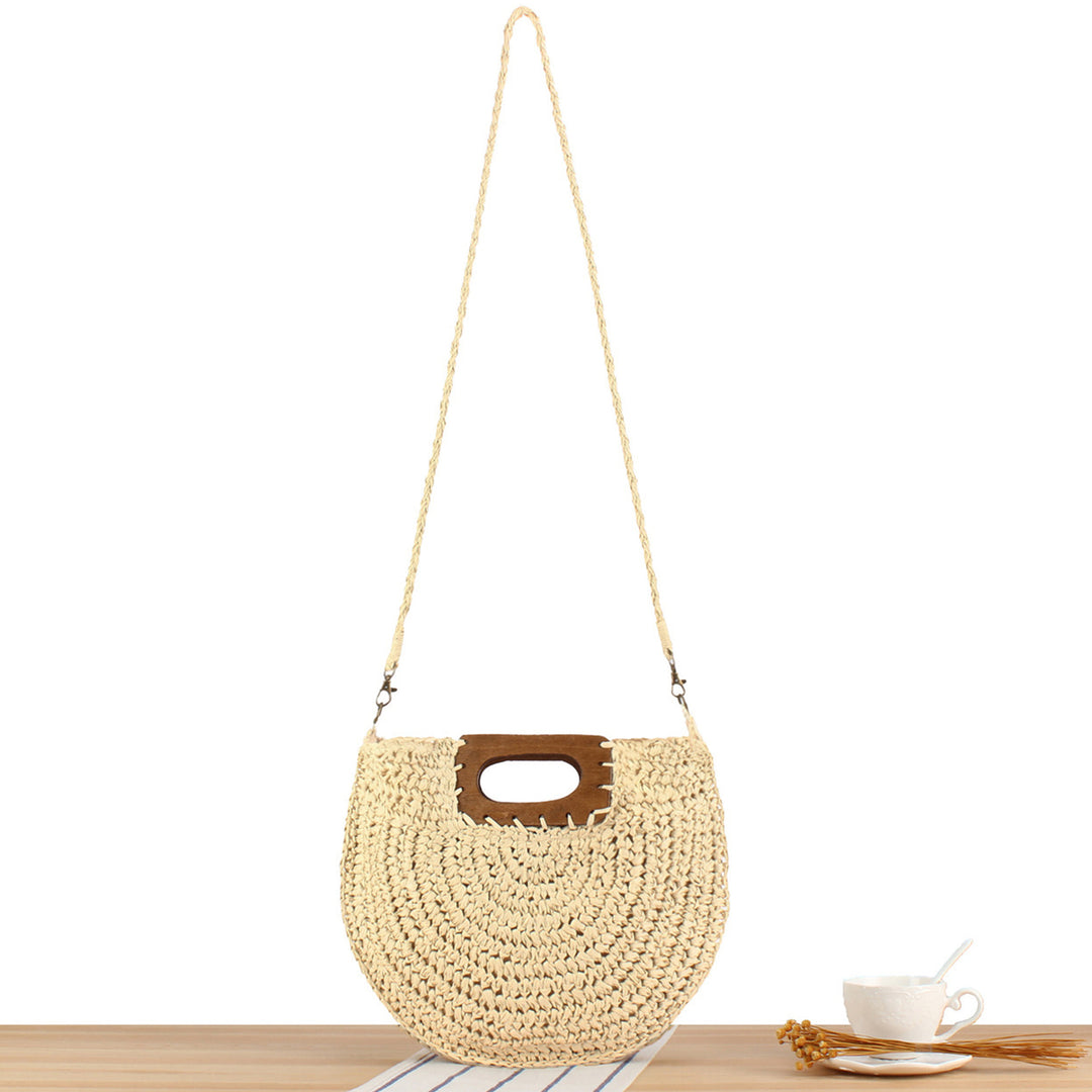 Handbag Made of High-Quality Plant Fiber Weave with Wooden Handle Bowlift