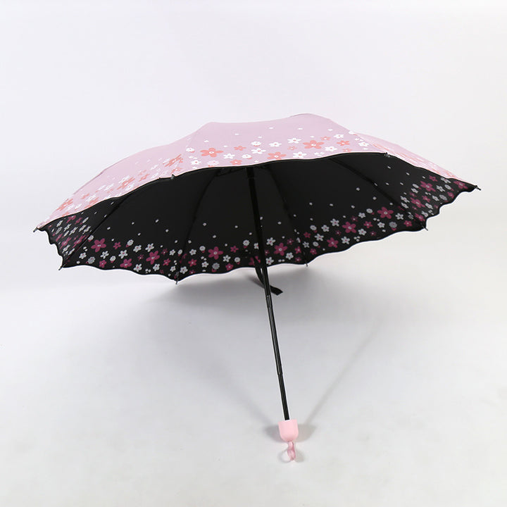 Women's Folding Umbrella with Detailed Floral Design Bowlift