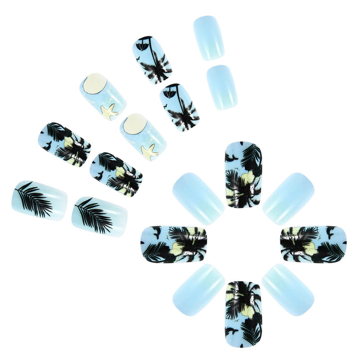 Tropical Beach-Themed Press-On Nail Art Bowlift