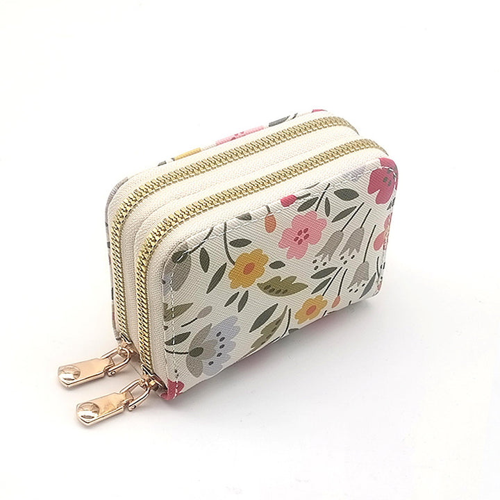 Floral Patterned Dual-Zipper Coin Purse