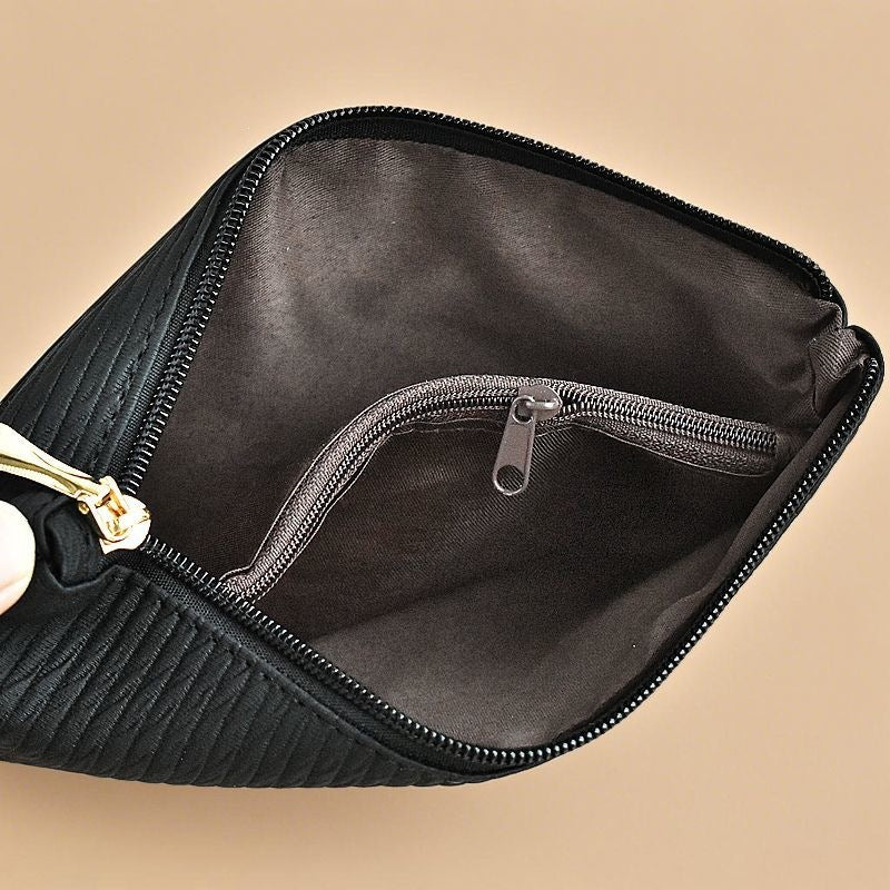 Textured Faux Leather Double-Zip Wristlet Clutch Bowlift