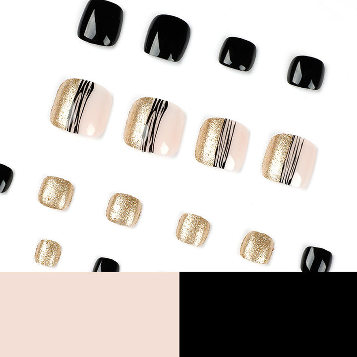 Exquisite toenail art with glitter and stripe design Bowlift