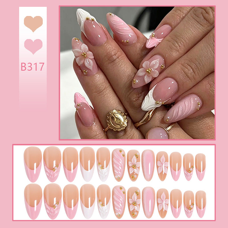 Artificial nail set with filigree floral design and elegant glitter Bowlift