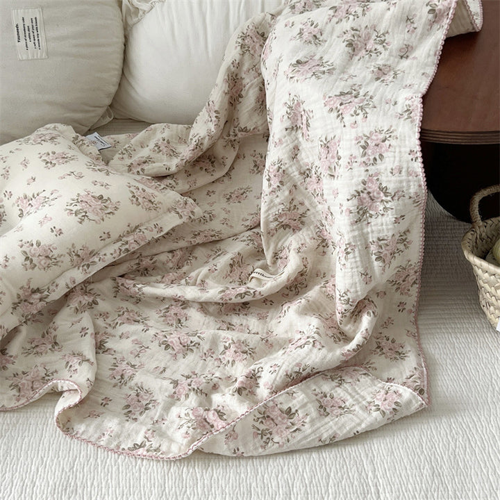 Unisex Cotton Muslin Blanket with Floral Design and Ruffle Details Bowlift