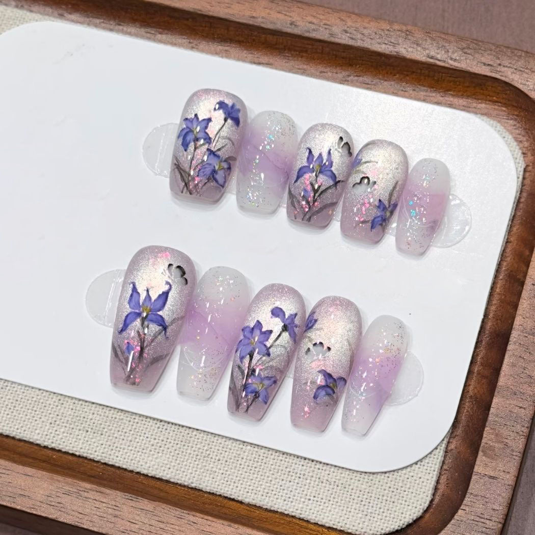 Glittery Star-Pattern Press-On Nail Art Set Bowlift
