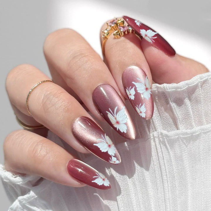 Artistic Floral Press-On Nail Extensions Bowlift