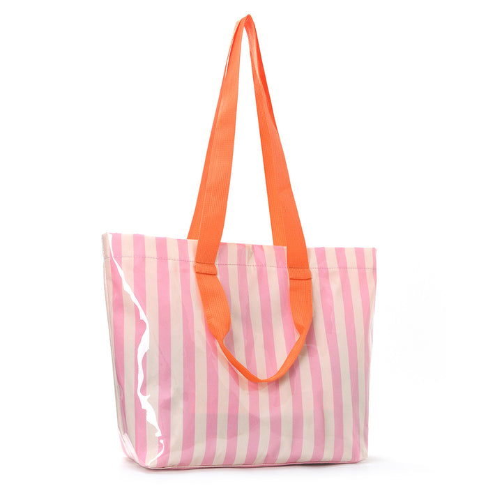 Spacious beach bag with transparent design and colorful stripes Bowlift