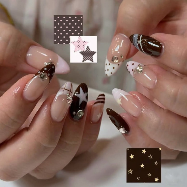 Elegant artificial nails with decorated designs Bowlift