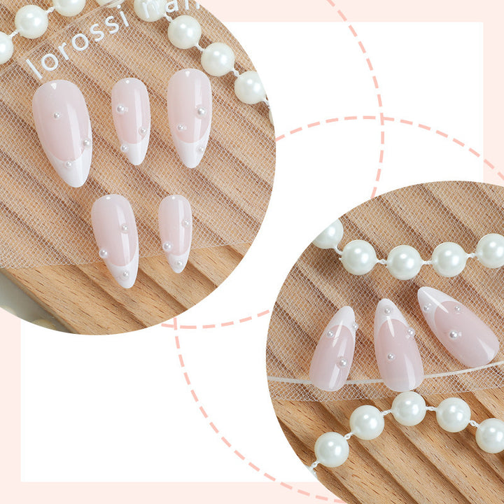 Elegant Stiletto Press-On Nails with Pearl Accents Bowlift