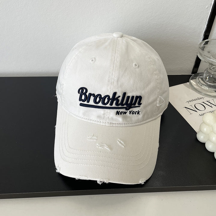 Distressed Cotton Baseball Cap with Brooklyn Embroidery