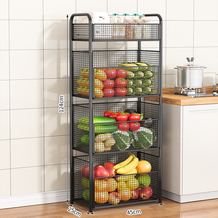 Rolling Kitchen Storage Organizer with Adjustable Mesh Baskets Bowlift