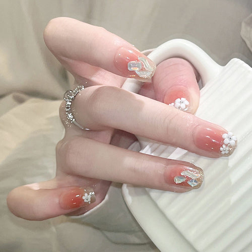 Decorative artificial nail set with elegant flower and glitter elements Bowlift