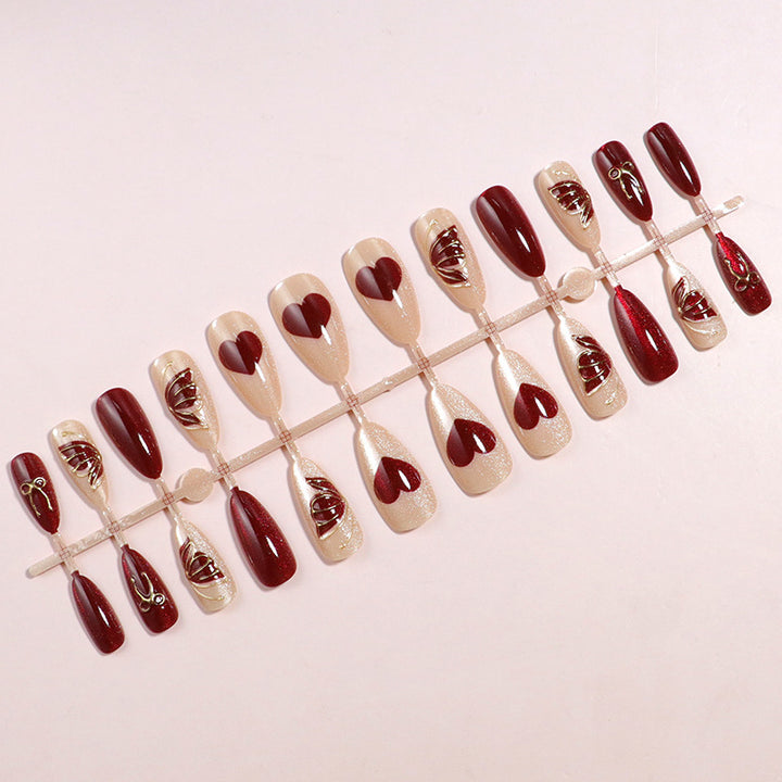 Artistic Heart-Accented Press-On Nail Set Bowlift