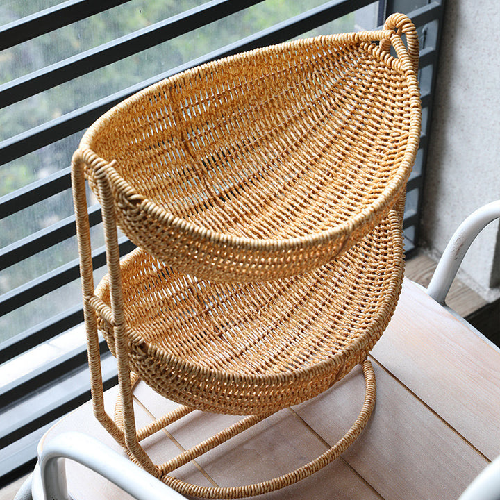 Women Two-Tier Rattan Basket Bowlift