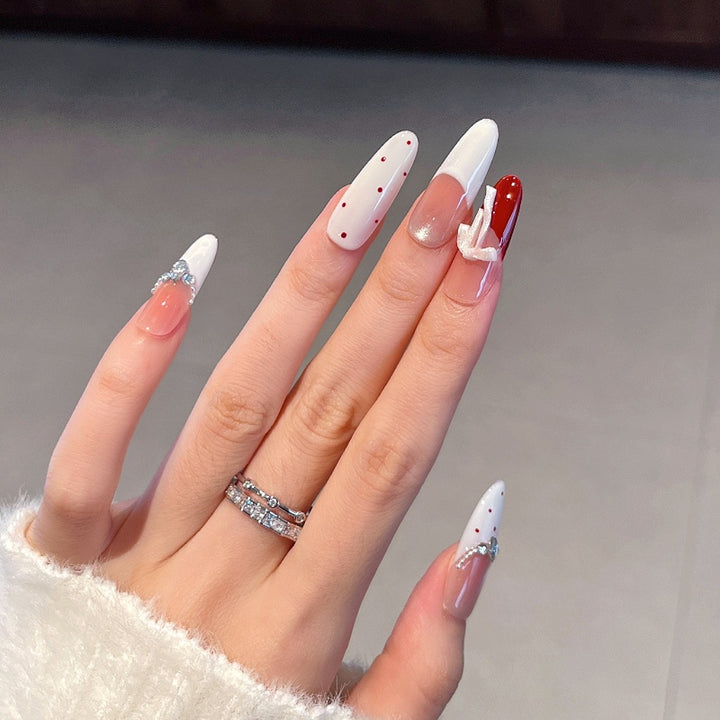 Decorative Press-On Nails with Bow and Gem Accents Bowlift