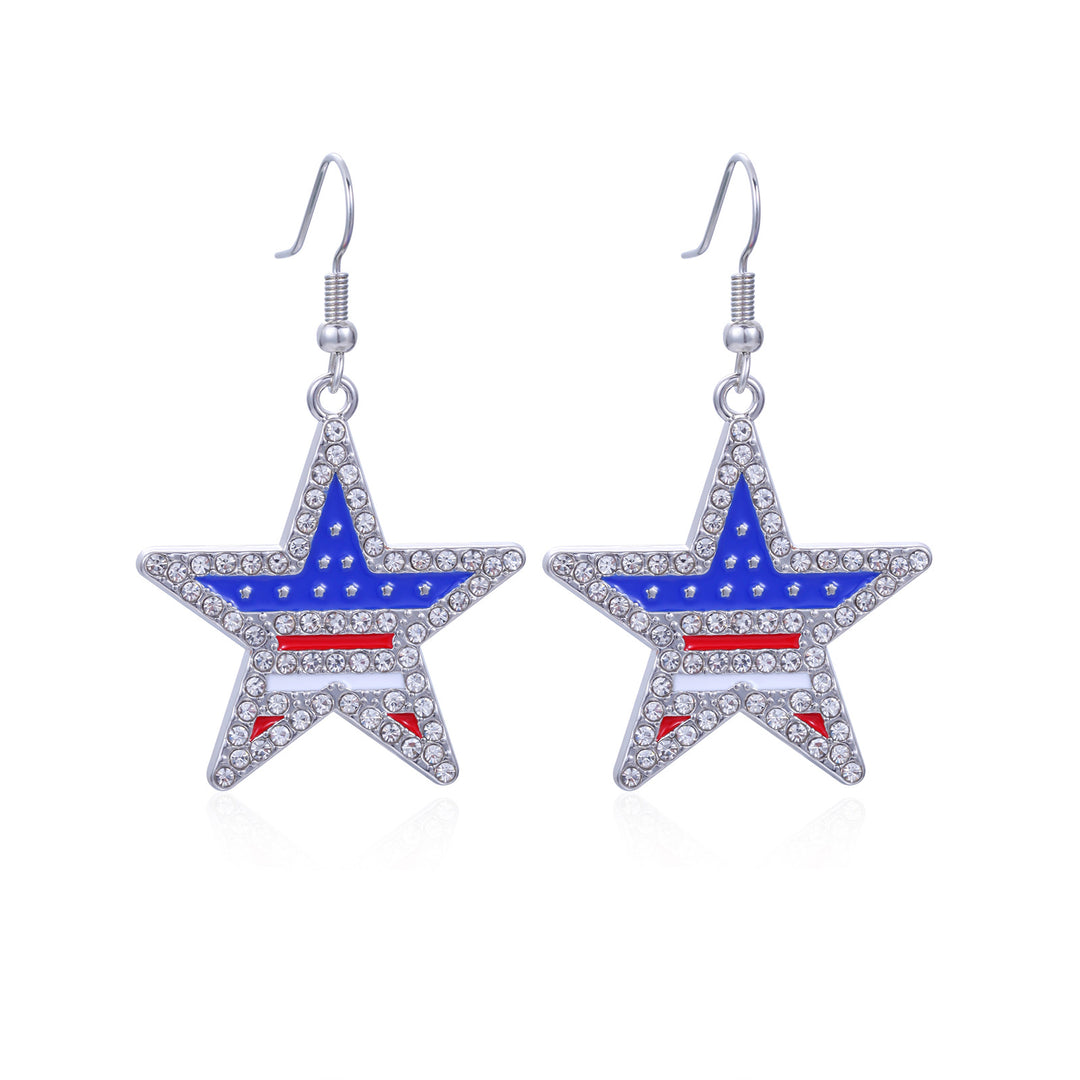 Women's star-shaped enamel earrings with USA flag motif and gold-plated fish Bowlift