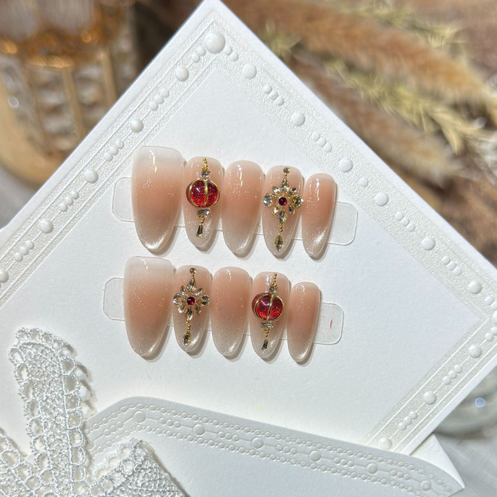 Elegant Stiletto Press-On Nail Set with Gemstone Accents Bowlift