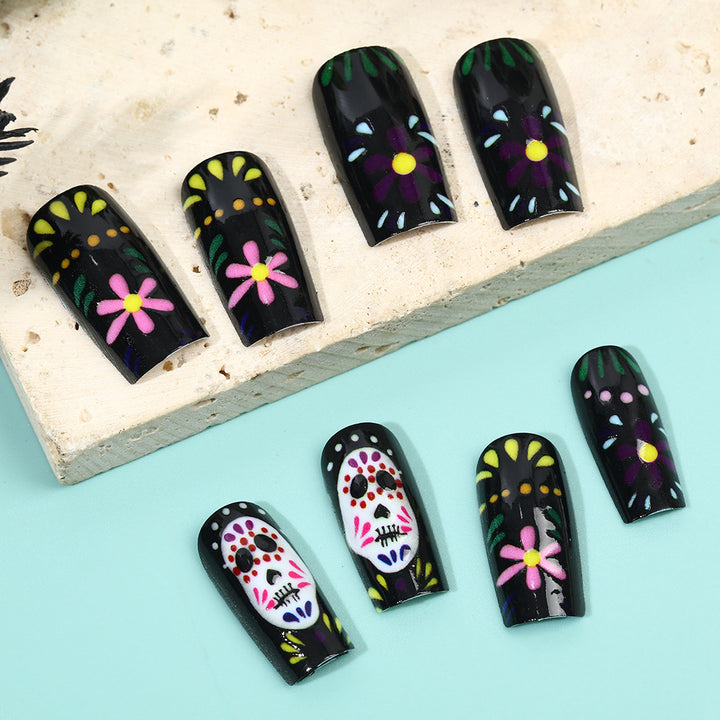 Creative artificial nails with sugar skull design Bowlift