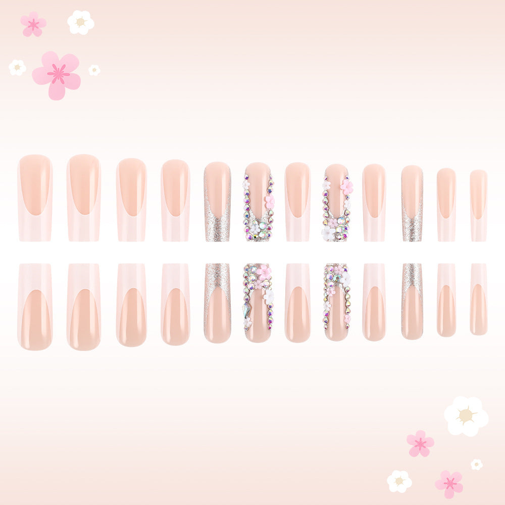 Artistic Press-On Nail Art Set with Floral Accents Bowlift