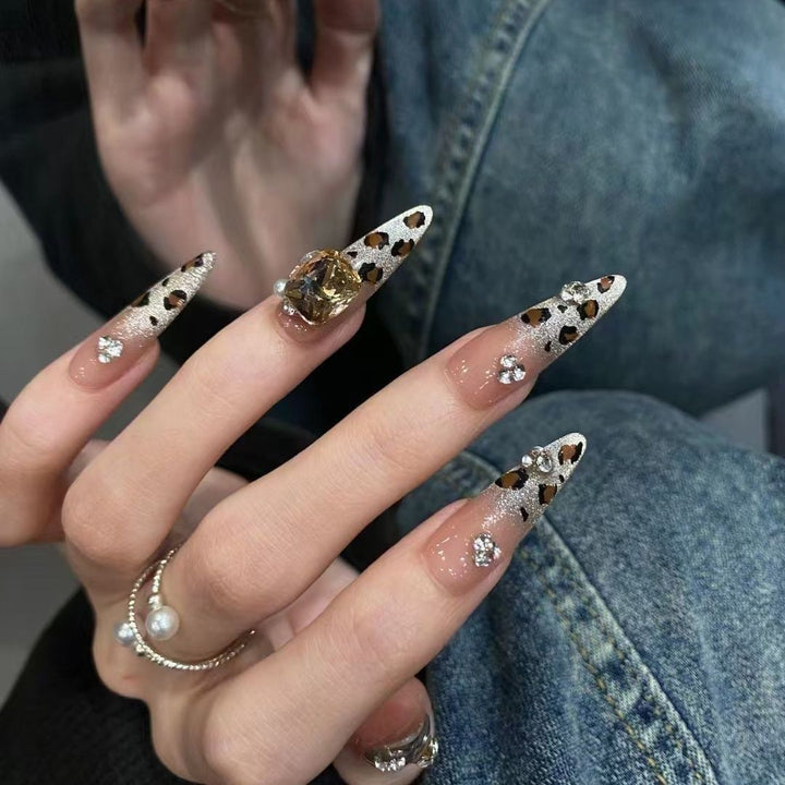 Decorative Stiletto Press-On Nails with Gem Accents Bowlift