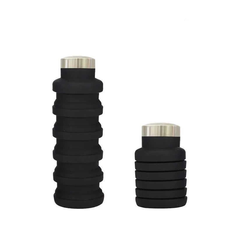 Collapsible Silicone Travel Water Bottle with Stainless Steel Cap and Carabiner Bowlift