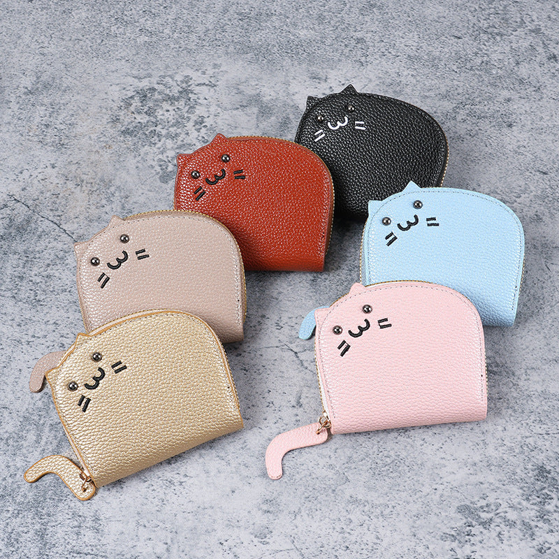 Cat-Shaped Textured Faux Leather Coin Purse with Zipper Wrist Strap Bowlift