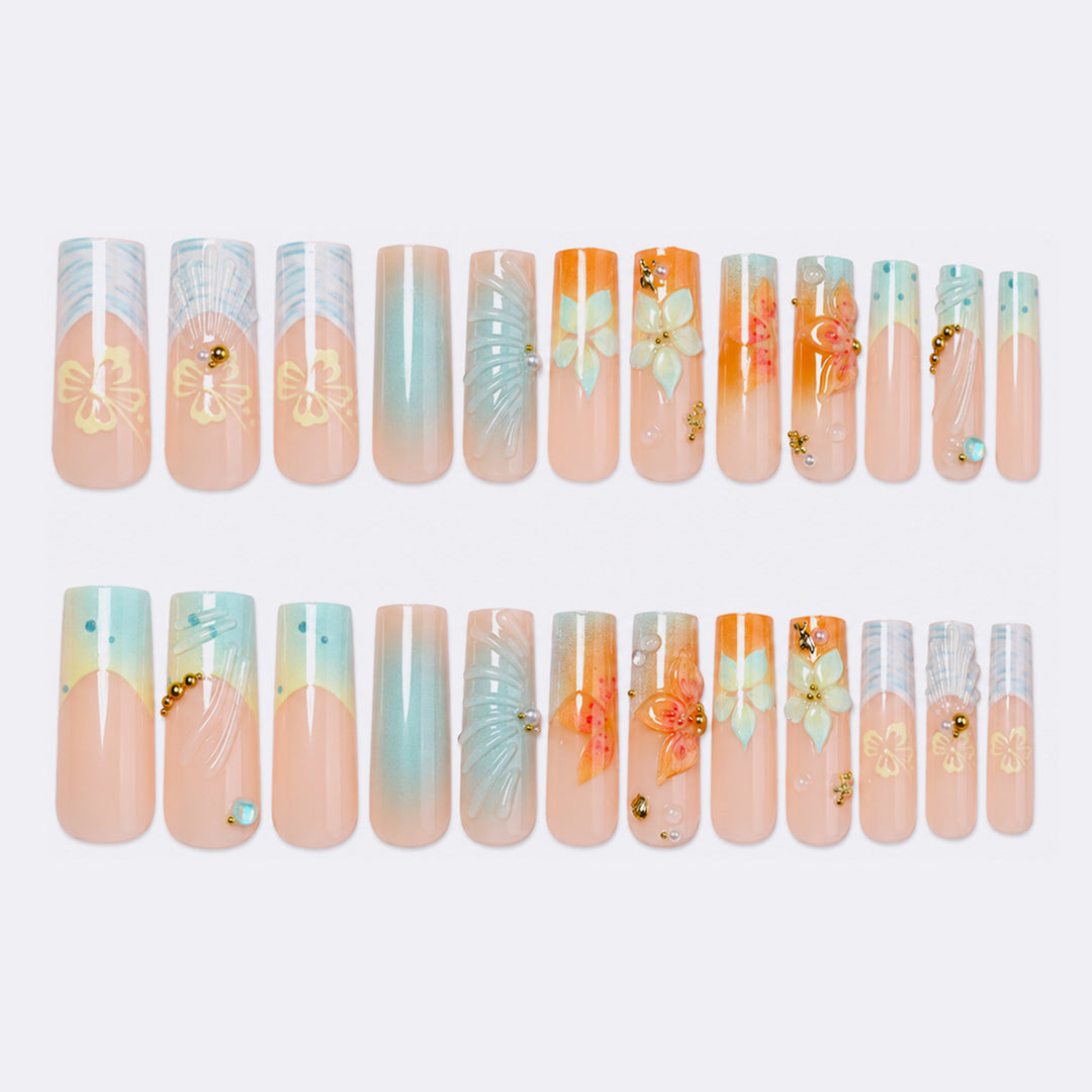 Artificial nail set with floral and luxurious decorations Bowlift