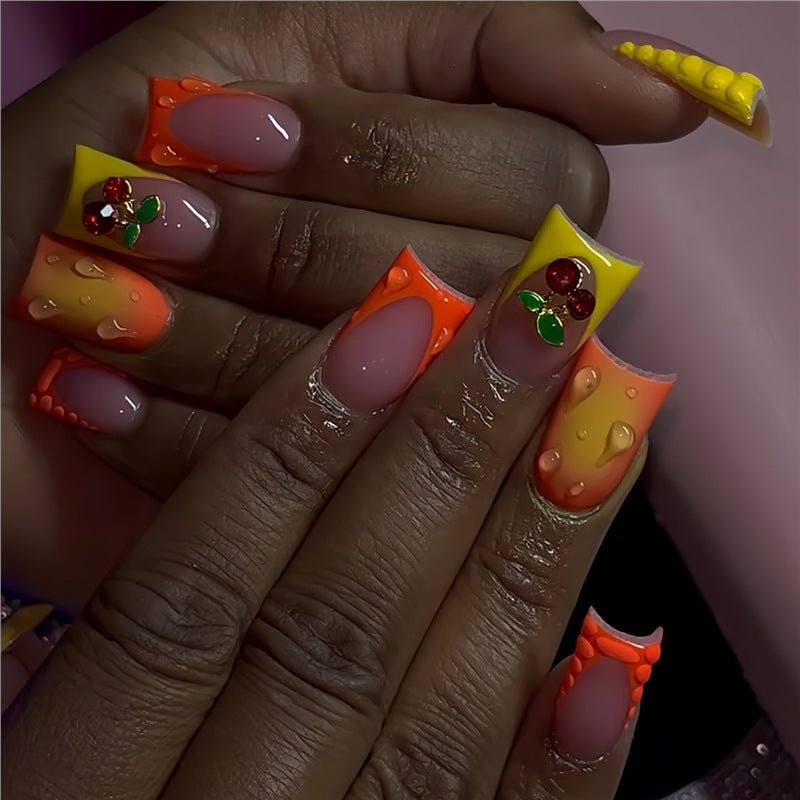 Creative Gel Press-On Nail Set with Fruit Accents Bowlift
