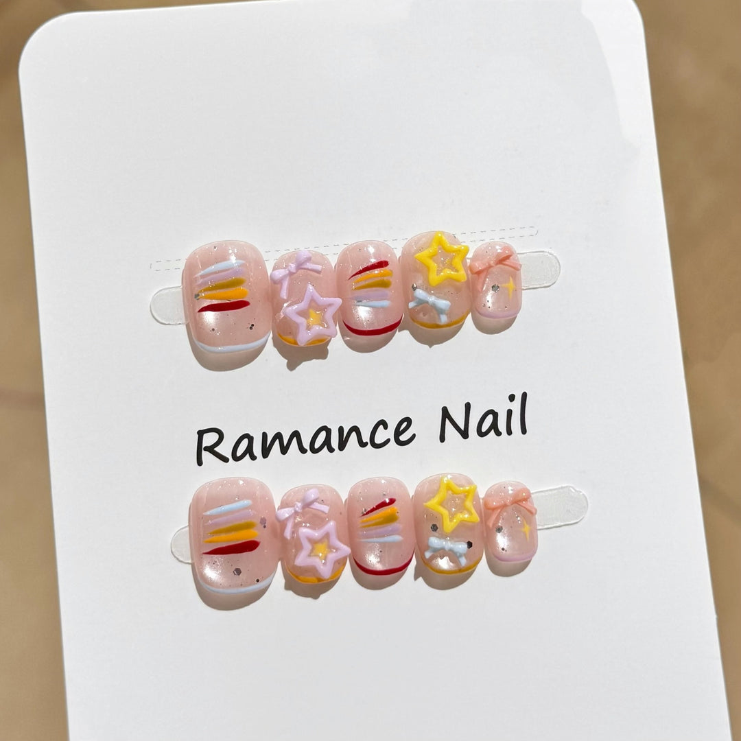 Artistic Press-On Nail Set Bowlift