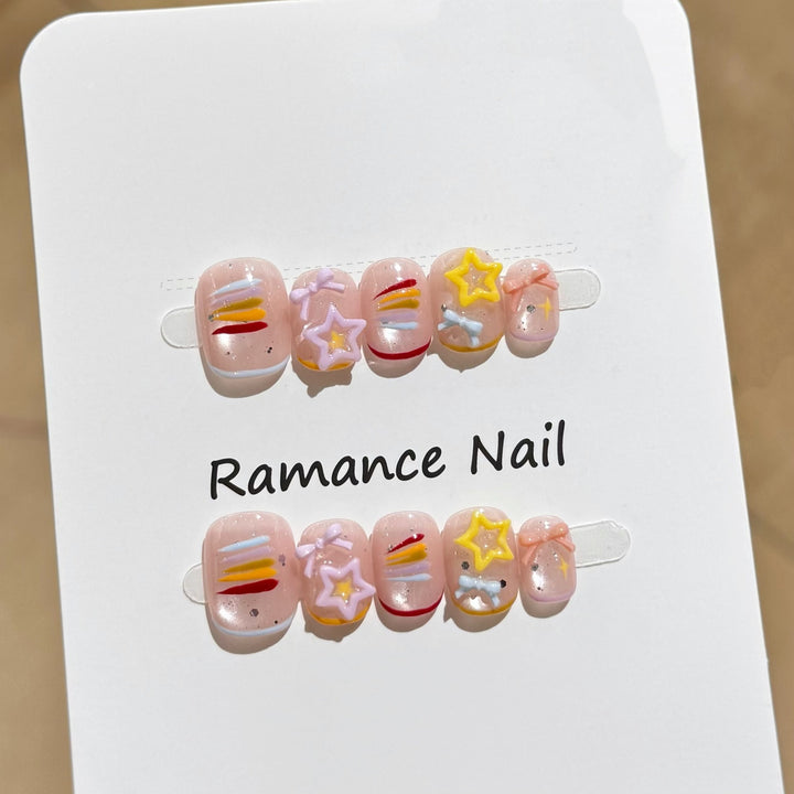 Artistic Press-On Nail Set Bowlift