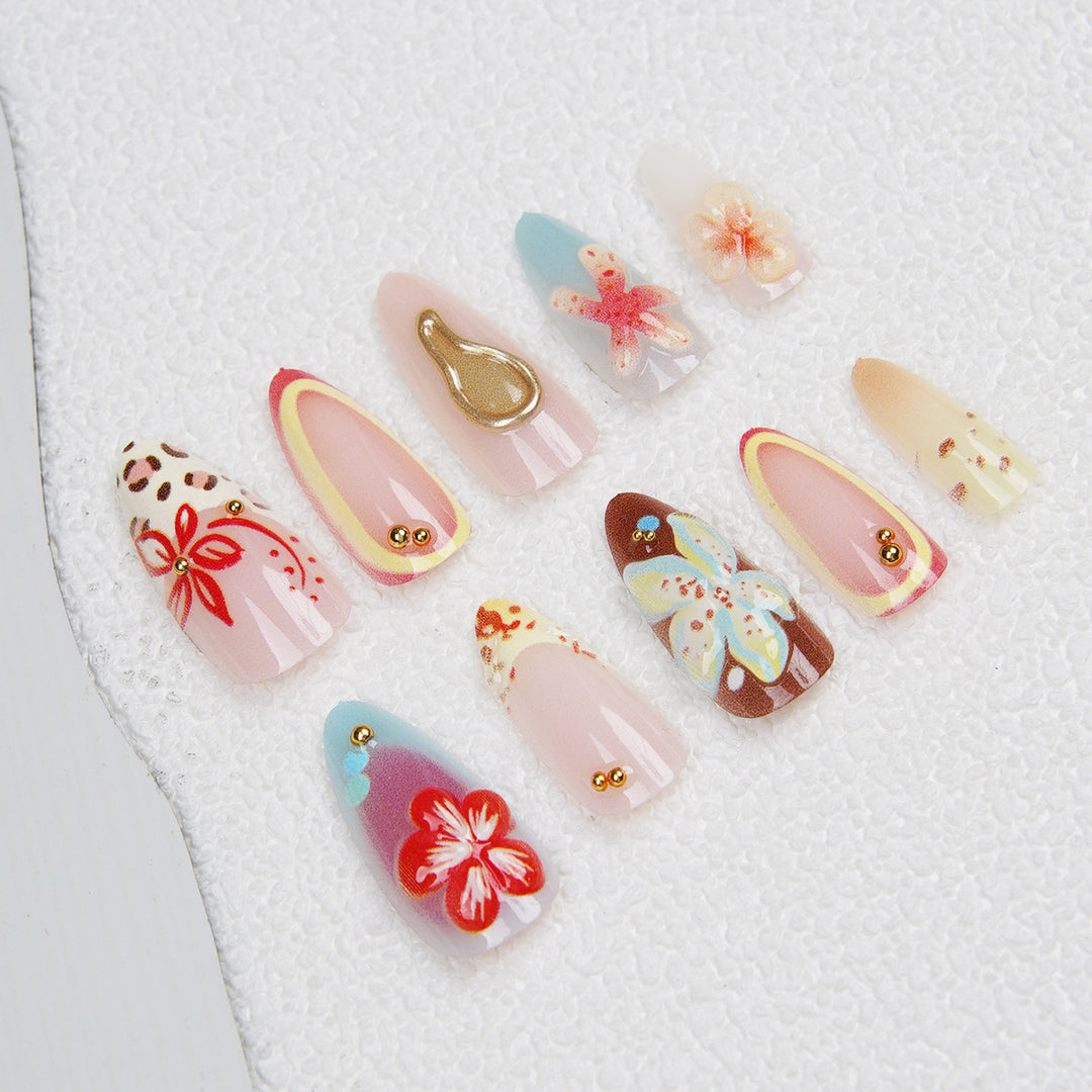 Artificial Nail Set with Floral Accents Bowlift