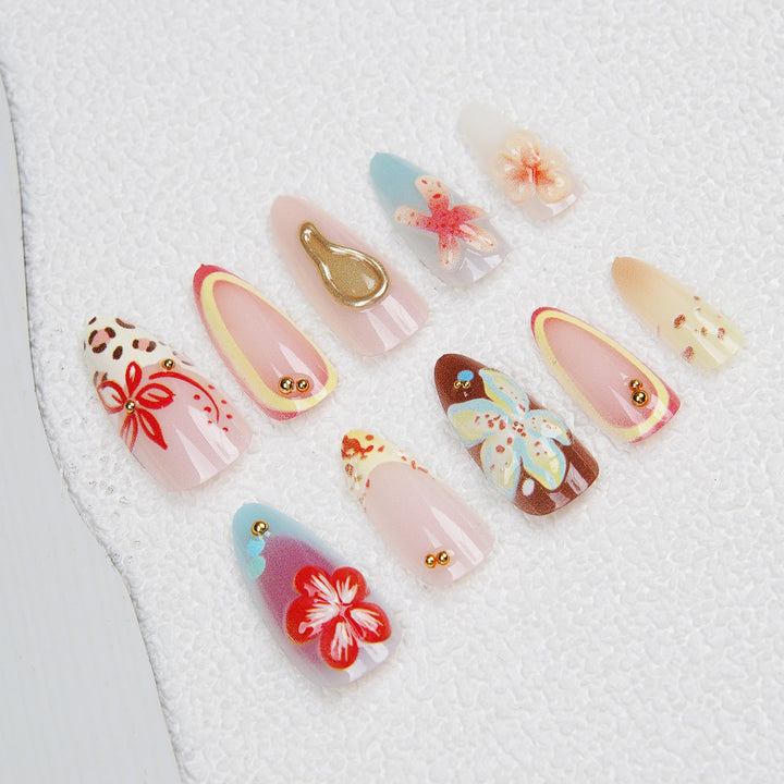 Artificial Nail Set with Floral Accents Bowlift