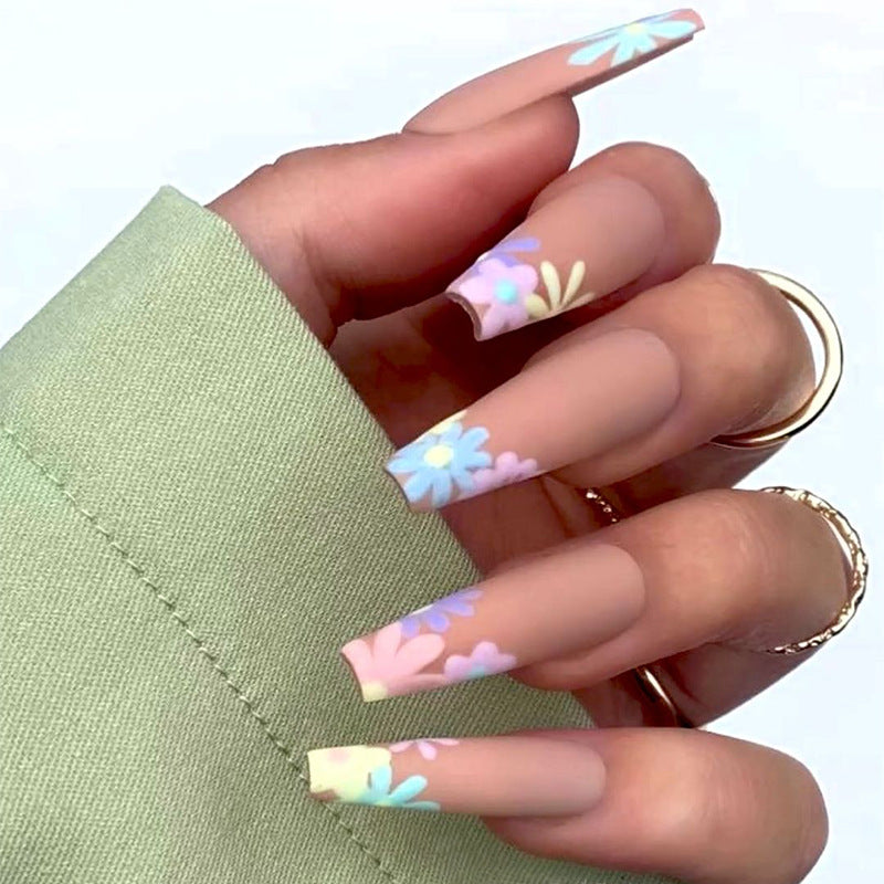 Floral Matte Long Press-On Nails Bowlift
