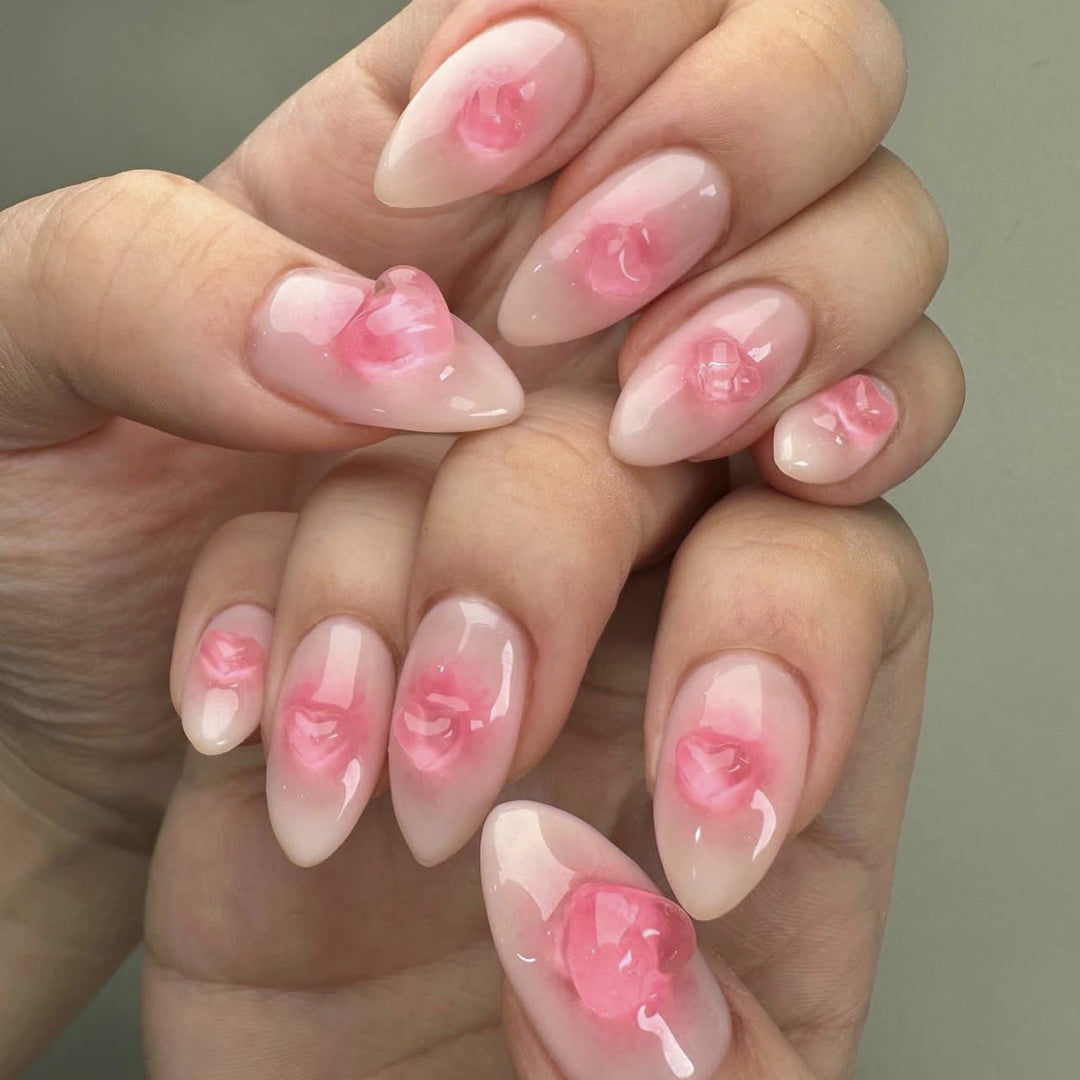 Artistic Nail Extensions with Rose Design Bowlift