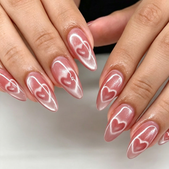 Luxury Heart-Embellished Stiletto Press-On Nails Bowlift