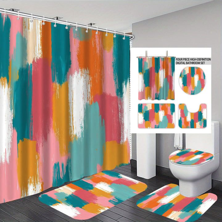 Bold Brushstroke Pattern Four-Piece Bathroom Set Bowlift
