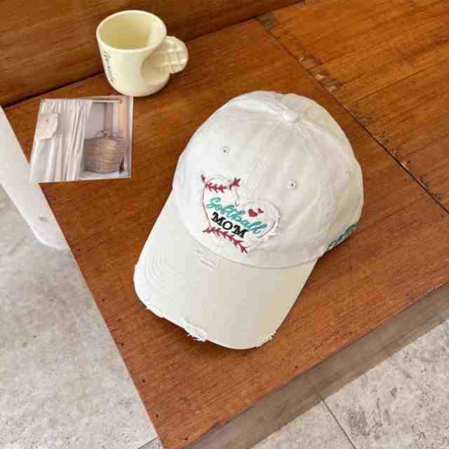 Women's Distressed Heart-Embroidered Baseball Cap Bowlift