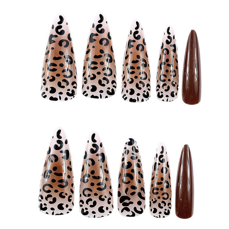 Artistic Stiletto Nail Extensions with Leopard Design Bowlift
