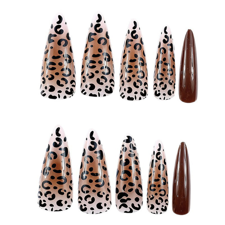 Artistic Stiletto Nail Extensions with Leopard Design Bowlift