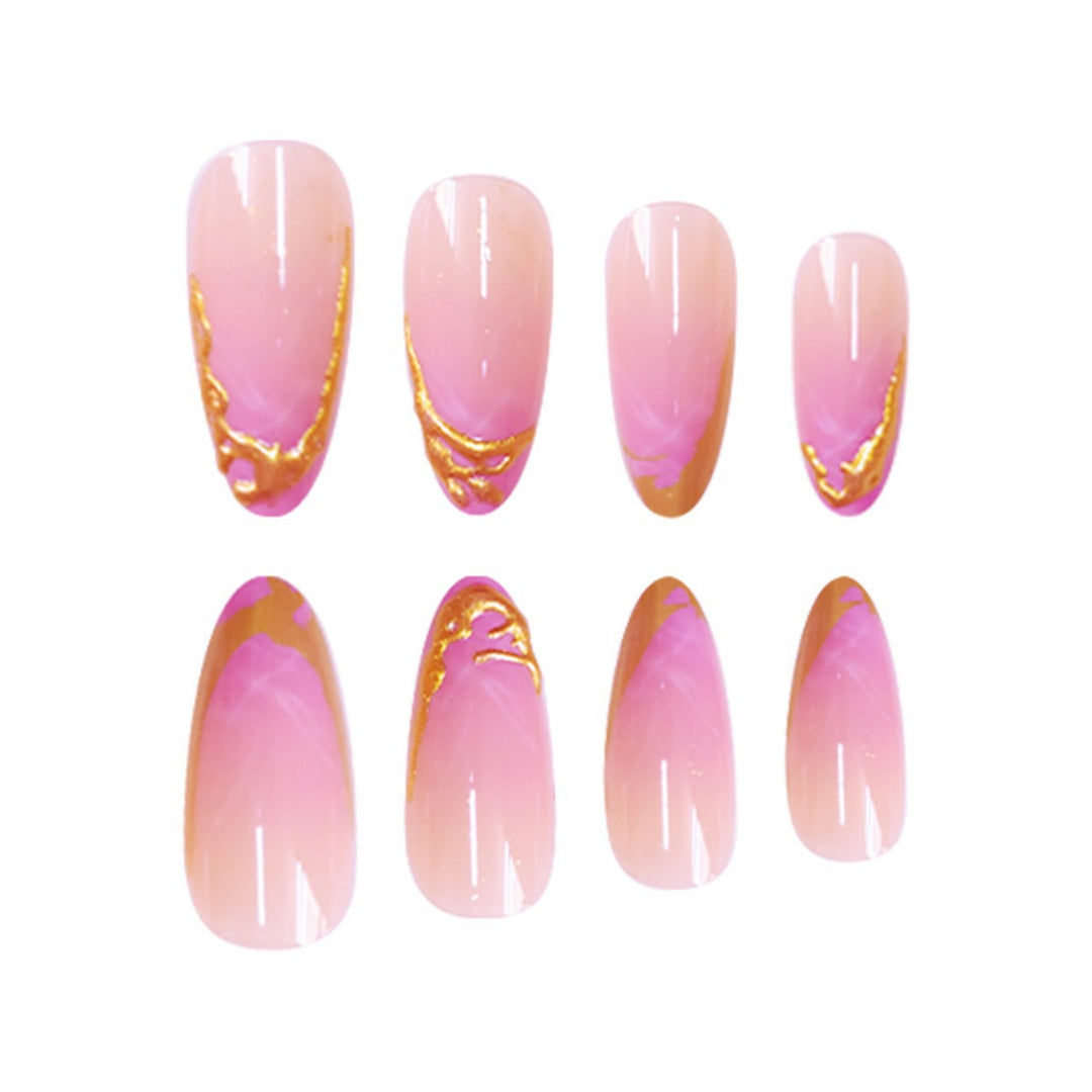 Elegant Stiletto Press-On Nail Extensions with Gold Tip Detail Bowlift