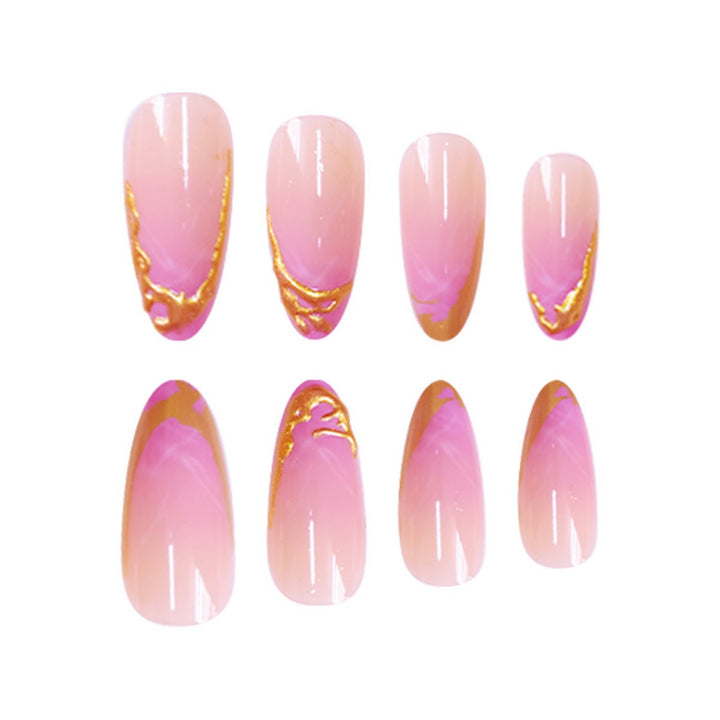 Elegant Stiletto Press-On Nail Extensions with Gold Tip Detail Bowlift