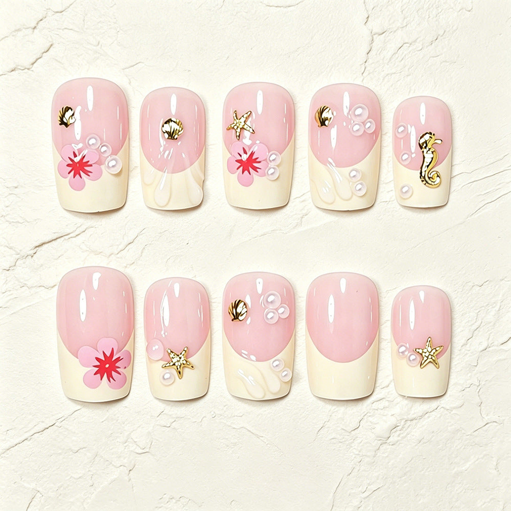 Tropical Shell and Flower Press-On Nail Art Bowlift