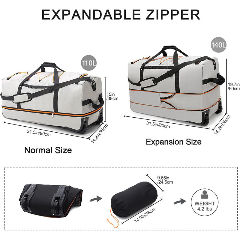 Rolling Travel Duffle Bag with Adaptive Wheels Bowlift