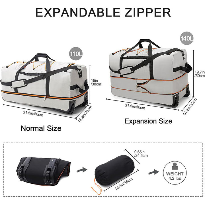 Rolling Travel Duffle Bag with Adaptive Wheels Bowlift