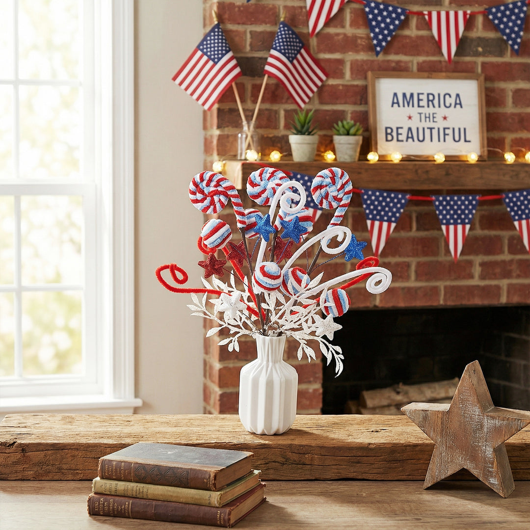 Unisex nan decorative floral pick with padded balls and glitter stars Bowlift