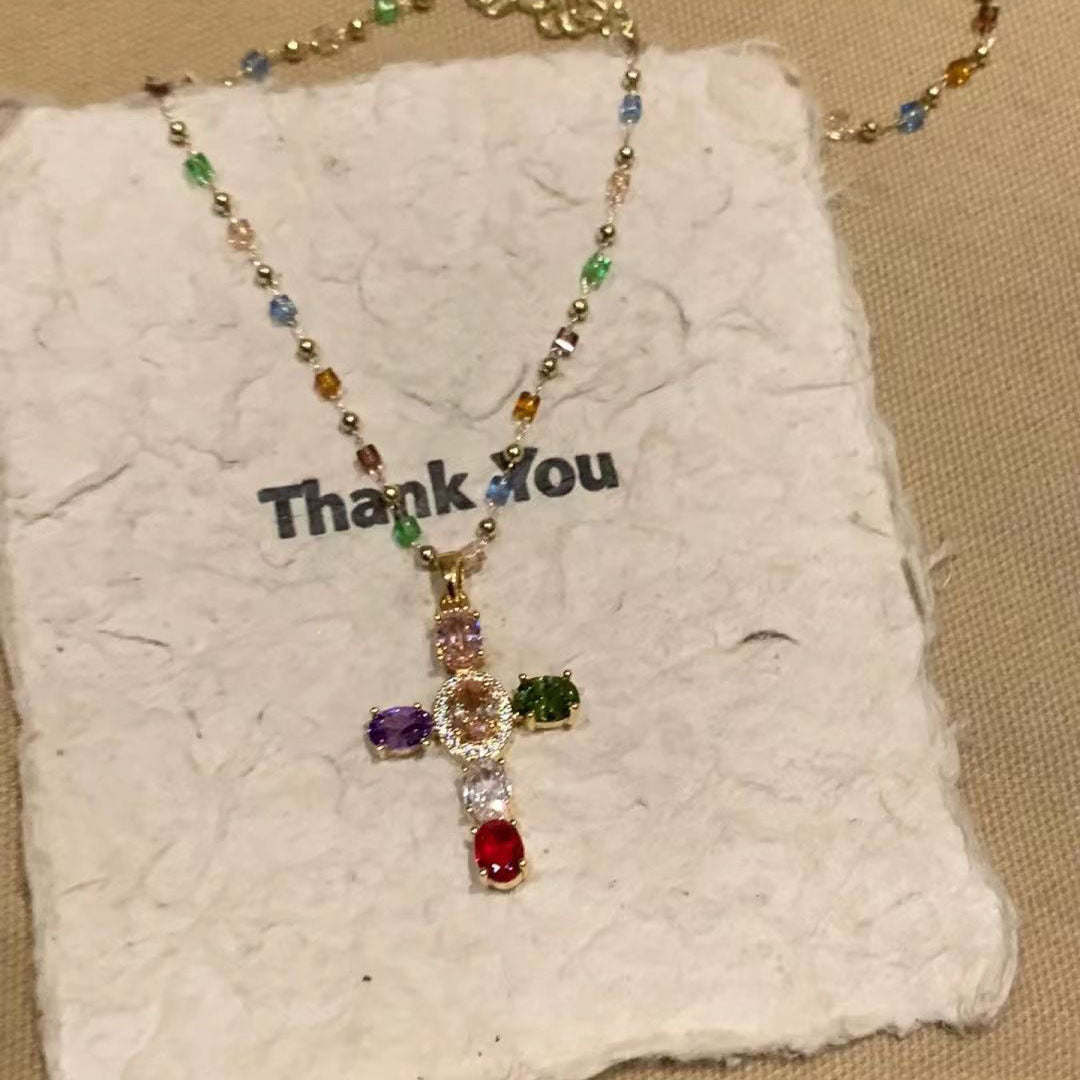 Creative Beaded Cross Necklace Bowlift