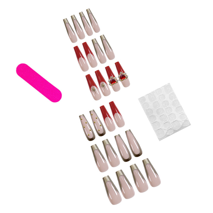 Exquisite artificial nails with heart design and glitter elements Bowlift