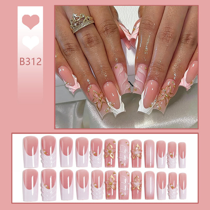 Artificial Nail Set with Elegant 3D Flower Accents Bowlift