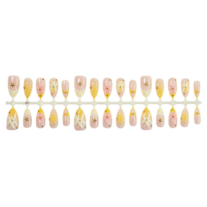 Artistic Press-On Nail Set with Floral and Decorative Designs Bowlift