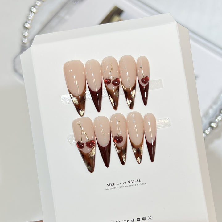 Artistic Floral Design Stiletto Press-On Nail Set Bowlift